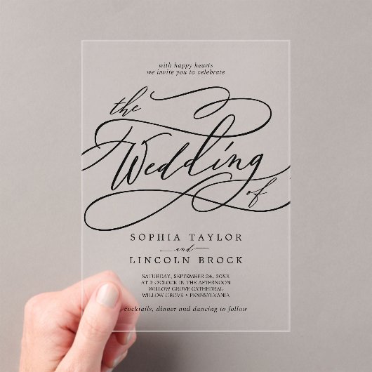Invitations En Acrylique Calligraphie romantique Fancy Élégant Mariage clas (In situ (ordinateur de poche))
