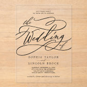 Invitations En Acrylique Calligraphie romantique Fancy Élégant Mariage clas (Recto)