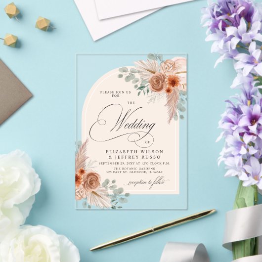 Invitations En Acrylique Calligraphie rustique Boho Terracotta Pampas Maria (Insitu (Mariage))