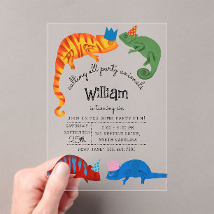 Invitations En Acrylique Caméléons Reptiles Colorés Lizards Anniversaire En