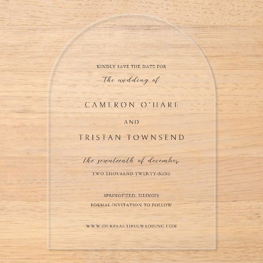 Invitations En Acrylique Cameron Simple Modern Wedding Enregistrer la date (Recto)