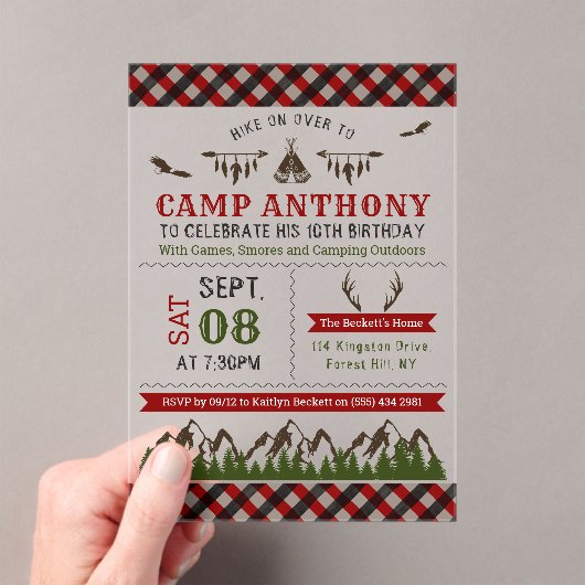 Invitations En Acrylique Camping en plein air fête d'anniversaire (In situ (ordinateur de poche))