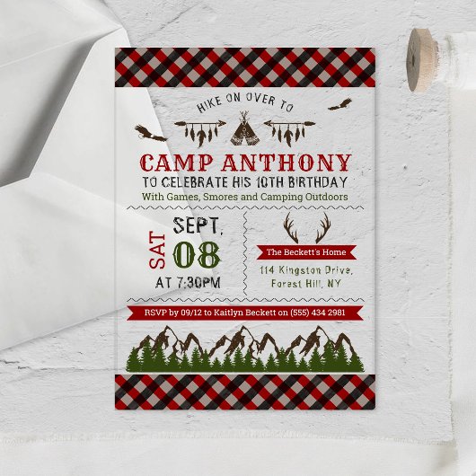 Invitations En Acrylique Camping en plein air fête d'anniversaire