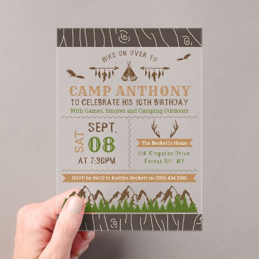 Invitations En Acrylique Camping en plein air fête d'anniversaire (In situ (ordinateur de poche))