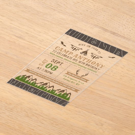 Invitations En Acrylique Camping en plein air fête d'anniversaire (Poser)