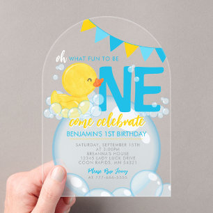Invitations En Acrylique Canard en caoutchouc aquarelle 1er anniversaire Un