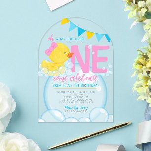 Invitations En Acrylique Canard en caoutchouc aquarelle fille 1er anniversa