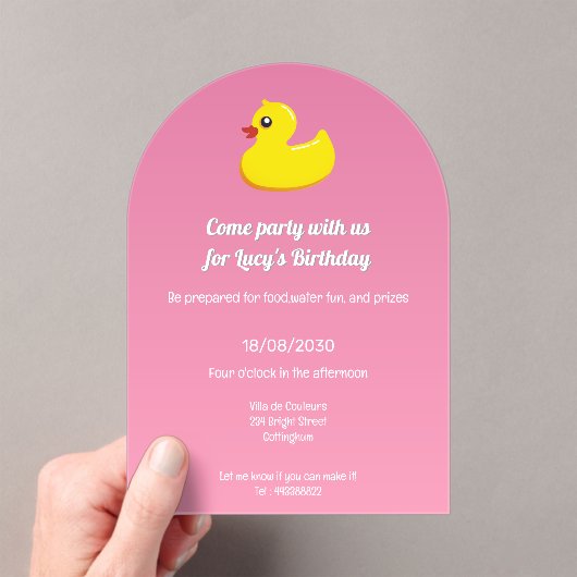 Invitations En Acrylique canard en caoutchouc en rose - fête d'anniversaire (In situ (ordinateur de poche))