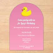Invitations En Acrylique canard en caoutchouc en rose - fête d'anniversaire (Recto)