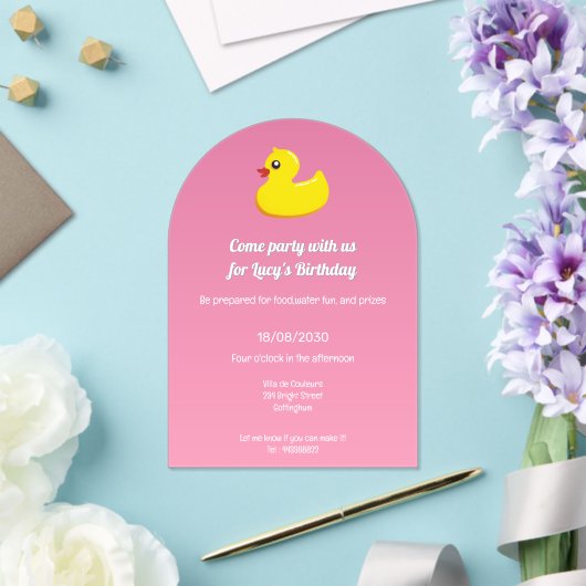 Invitations En Acrylique canard en caoutchouc en rose - fête d'anniversaire (Insitu (Mariage))