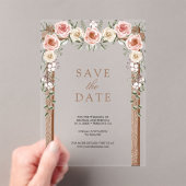Invitations En Acrylique Canopée de mariage florale boho en bois à conserve (In situ (ordinateur de poche))