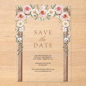 Invitations En Acrylique Canopée de mariage florale boho en bois à conserve (Recto)