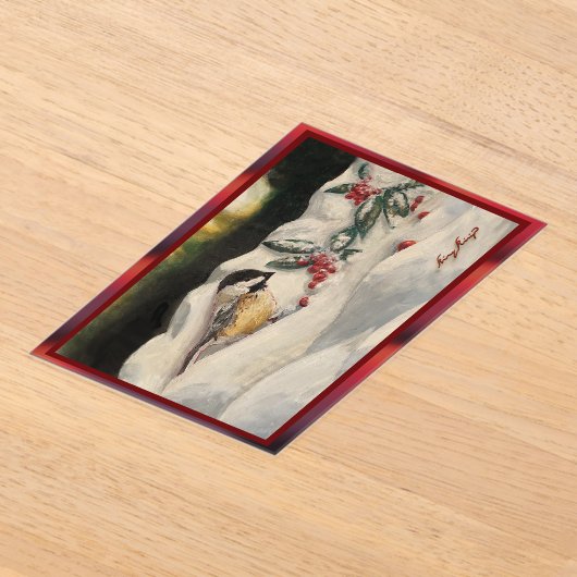 Invitations En Acrylique Carol the Chick-a-Dee with Mistletoe (Poser)