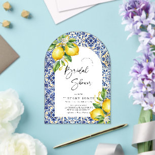 Invitations En Acrylique Carrelage Bleu Méditerranéen Citrons Arche Récepti