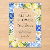 Invitations En Acrylique Carrelage bleu moderne Citron Fête des mariées ita (Recto)