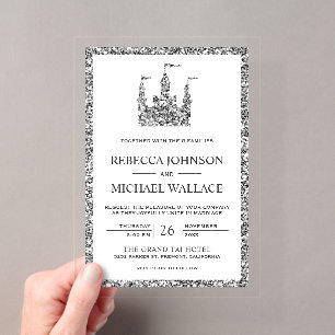 Invitations En Acrylique Carrosse de château de conte de fées argenté Maria