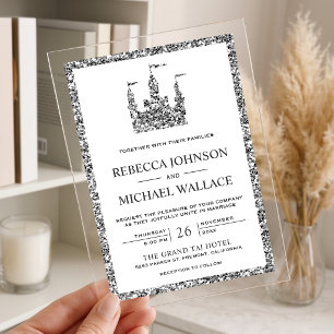 Invitations En Acrylique Carrosse de château de conte de fées argenté Maria