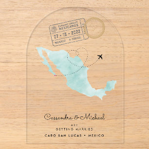 Invitations En Acrylique Carte aquarelle du Mexique Cabo Mariage de des