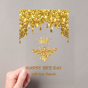 Invitations En Acrylique carte d'anniversaire de la Reine Abeille à paillet