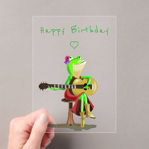 Invitations En Acrylique Carte d'anniversaire grenouille jouant de la guita