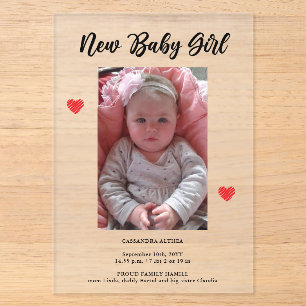 Invitations En Acrylique Carte d'annonce de naissance fille en acrylique gi