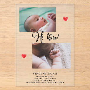Invitations En Acrylique Carte de naissance en acrylique givrée avec deux p