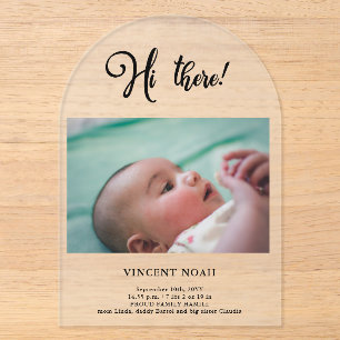 Invitations En Acrylique Carte de naissance en acrylique givrée avec photo