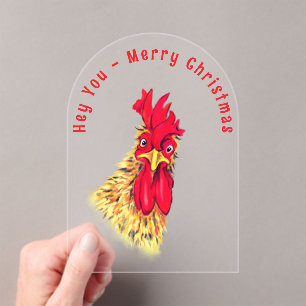 Invitations En Acrylique Carte de Noël drôle de Coq - Texte personnalisé