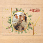 Invitations En Acrylique Carte de Noël Joy Pine Boughs Wreath Photo (Recto)