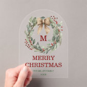 Invitations En Acrylique Carte de Noël Joyeuse de couronne d'aquarelle Mono (In situ (ordinateur de poche))