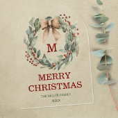 Invitations En Acrylique Carte de Noël Joyeuse de couronne d'aquarelle Mono