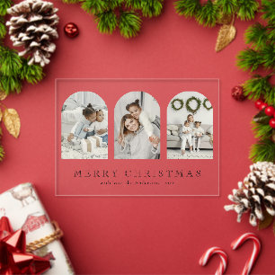 Invitations En Acrylique Carte de Noël moderne élégante avec 3 photos en co
