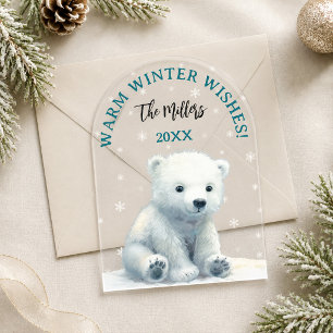 Invitations En Acrylique Carte de Noël transparente pour bébé ours polaire