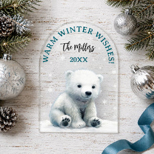 Invitations En Acrylique Carte de Noël transparente pour bébé ours polaire