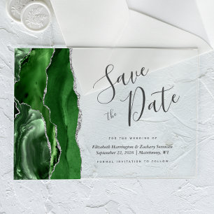 Invitations En Acrylique Carte de rappel de date de mariage Hunter Green Si