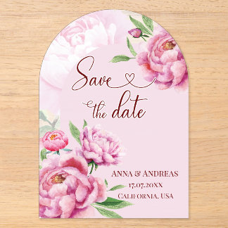 Invitations En Acrylique Carte de rappel de mariage Rose Pivoine
