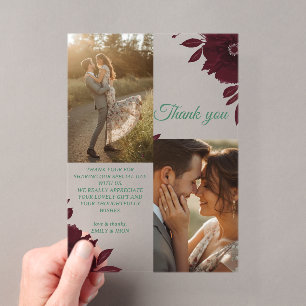 Invitations En Acrylique Carte de remerciement de mariage Floral Bourgogne