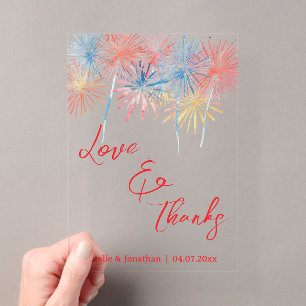 Invitations En Acrylique Carte de remerciement de mariage moderne rouge ave