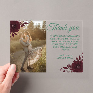 Invitations En Acrylique Carte de remerciement de mariage photo bordeaux fl