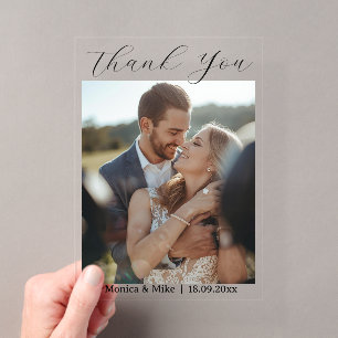 Invitations En Acrylique Carte de remerciement de mariage photo simple mode
