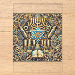 Invitations En Acrylique Carte de remerciement Hanukkah Menorah juive Fête