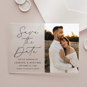 Invitations En Acrylique Carte de sauvegarde de date de photo de script noi