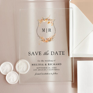 Invitations En Acrylique Carte de sauvegarde de mariage à crête de fleur sa