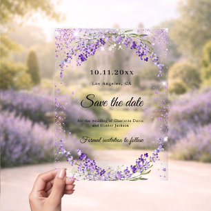 Invitations En Acrylique Carte de sauvegarde de mariage aux florales de lav