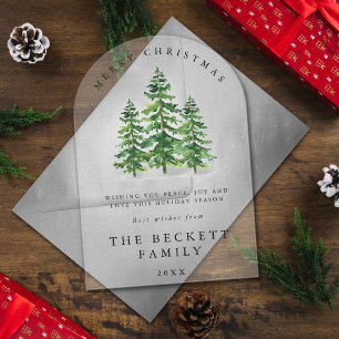 Invitations En Acrylique Carte de vacances Watercolor Pine Tree Forest