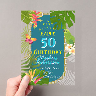 Invitations En Acrylique Carte de vœux annuelle de teal de paradis tropical