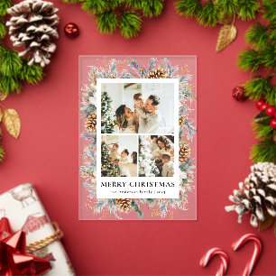 Invitations En Acrylique Carte de vœux de Noël élégante avec cadre photo bo