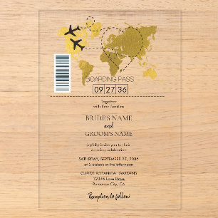 Invitations En Acrylique Carte d'embarquement de mariage de destination