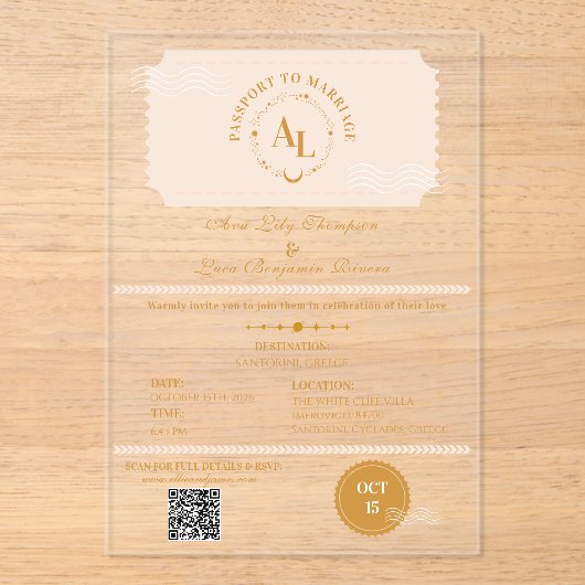Invitations En Acrylique Carte d'embarquement Destination Mariage cosmique (Recto)