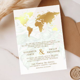 Invitations En Acrylique Carte du monde de destination tropicale en or blan